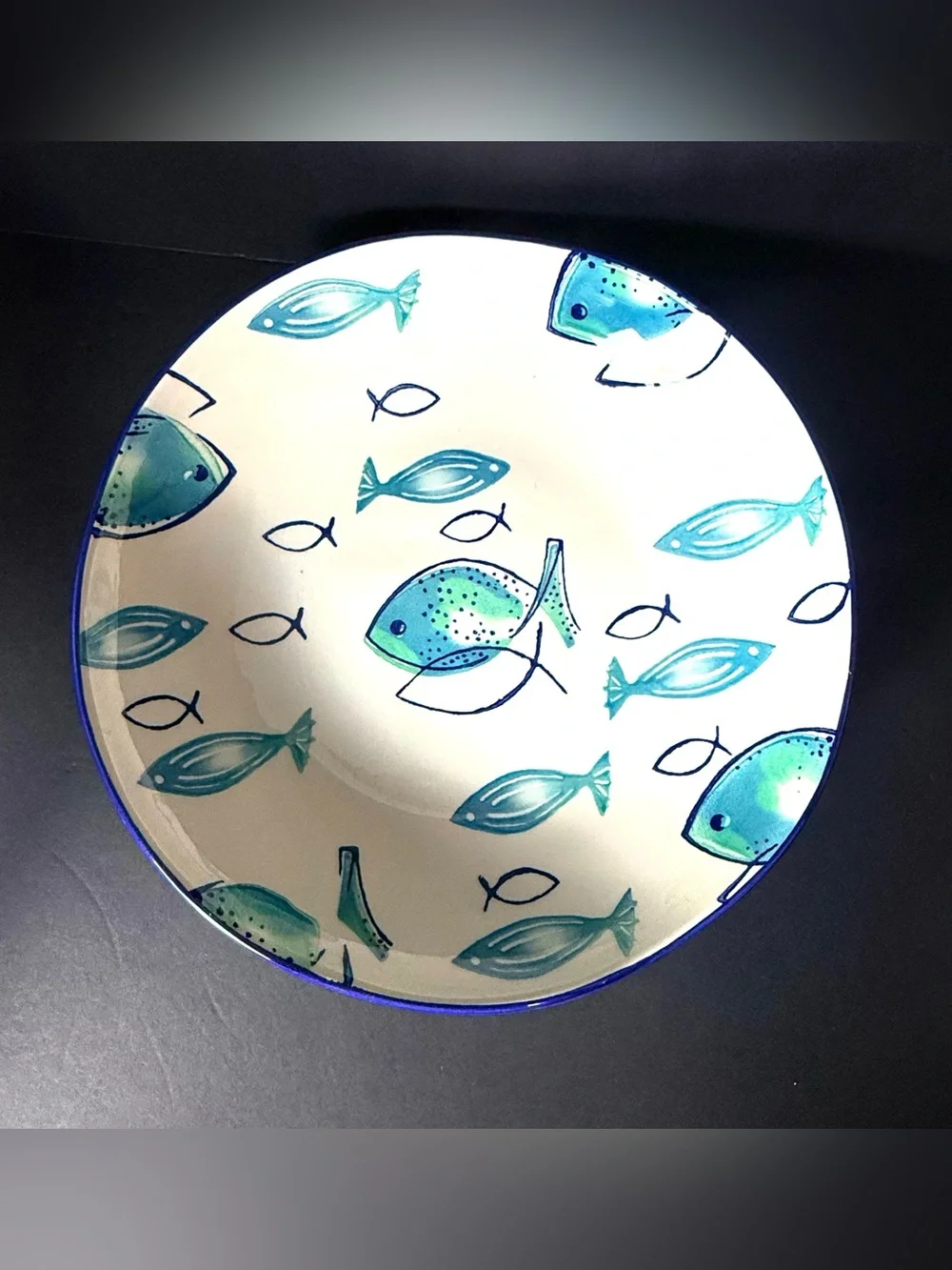 Papart Ceramic Fish Nautical Serving Pasta Bowl Hand painted 11 3/4 inch Jesus